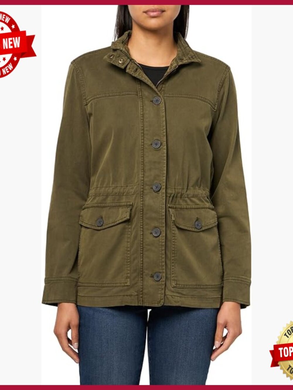 Lightweight Cotton Blend Utility Jacket With Drawstring Waist